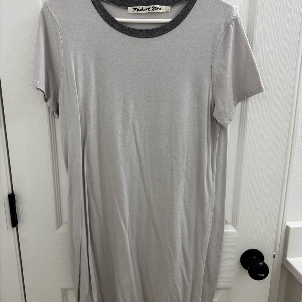 Michael Stars Light Gray T‑Shirt Mini Dress with Dark Heather Neckline